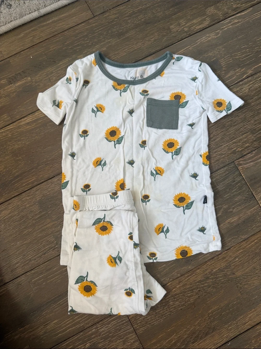 Kyte Baby Sunflower Short Sleeve Kids Pajama Set - White & Yellow